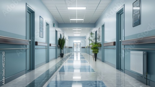 Wallpaper Mural Empty modern hospital corridor, clinic hallway interior background Torontodigital.ca