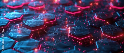 Advanced geometric patterns with interconnected hexagons and vibrant glowing details in 8k UHD photo