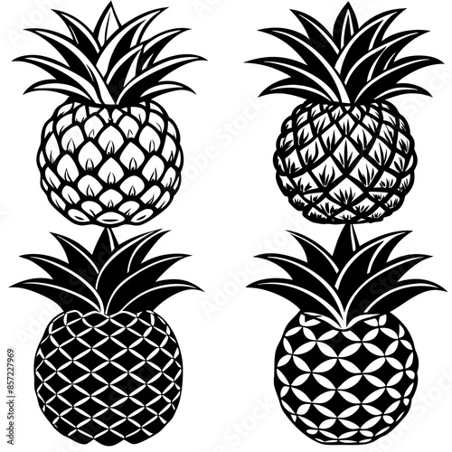 Four pineapple logo icon silhouette vector illustration.