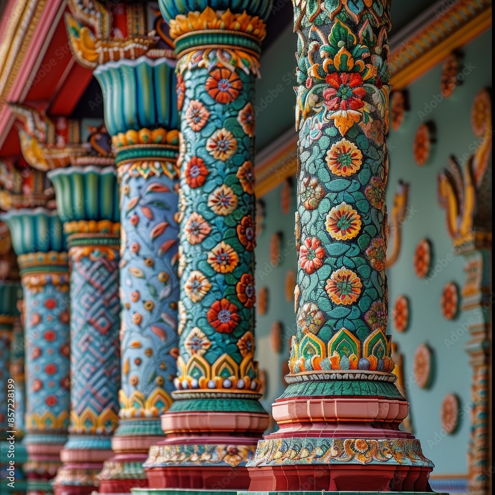 Ornate Thai Temple Pillars Adorned with Intricate Patterns and Designs Ornate Thai Temple Pillars Adorned with Intricate Patterns and Designs