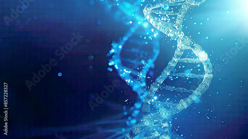 Abstract medical and technology background featuring a detailed DNA molecule vibrant and luminous blue gradient futuristic design intricate and high-tech 