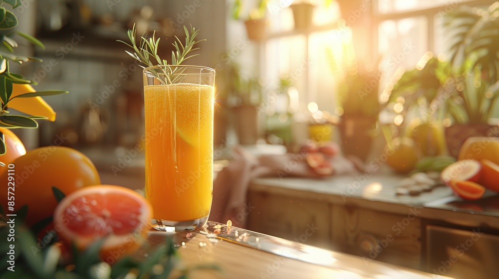 Refreshing Glass of Orange Juice on Sunny Table Refreshing Glass of Orange Juice on Sunny Table