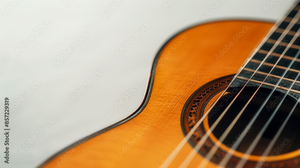 A close-up of an acoustic guitars soundhole and strings A close-up of an acoustic guitars soundhole and strings