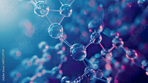 Close-up illustration of a molecular structure vibrant and detailed set against a blue gradient background glowing effects highly realistic and intricate 