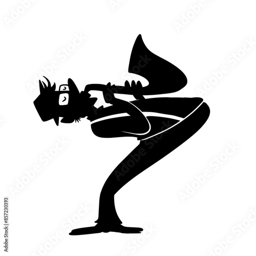 Funny Cartoon Silhouette of a Bent Man Playing Saxophone in Vector