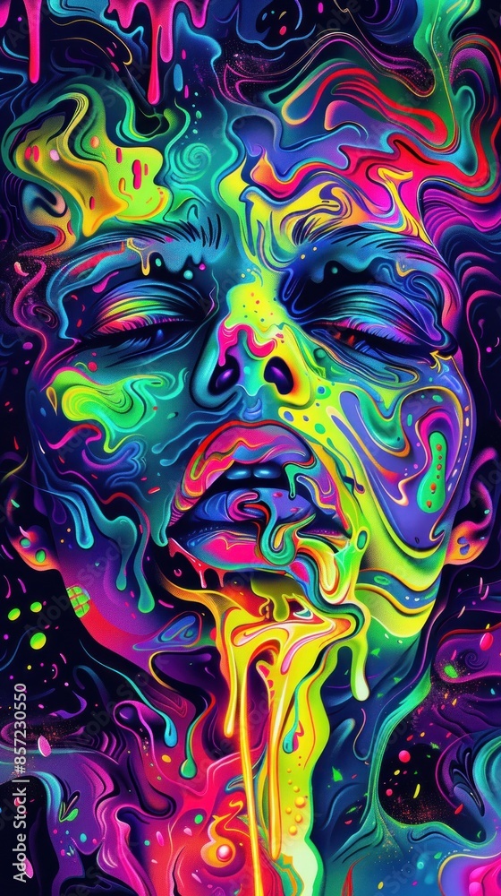 Colorful face with closed eyes and melting paint Colorful face with closed eyes and melting paint