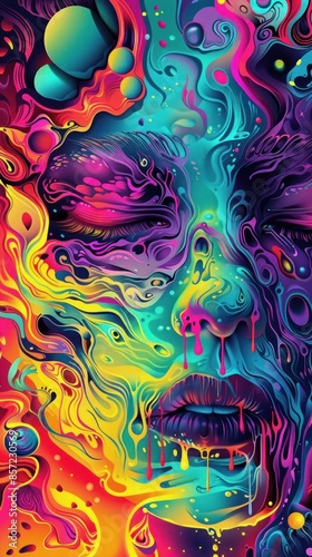 Dreamy Face with Multicolored Abstract Patterns photo