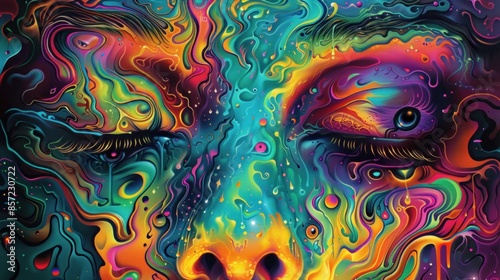 Mystical representation of a human face in colors