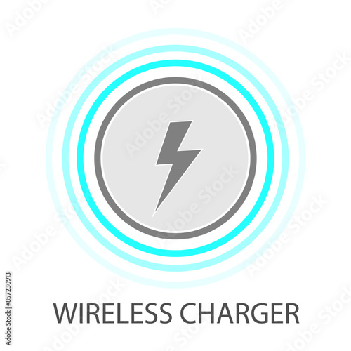 Wireless electric charger. Wireless charging circle with lightning sign Outline battery charging icon. Inductive dock station for device charging. Vector graphic on transparent background