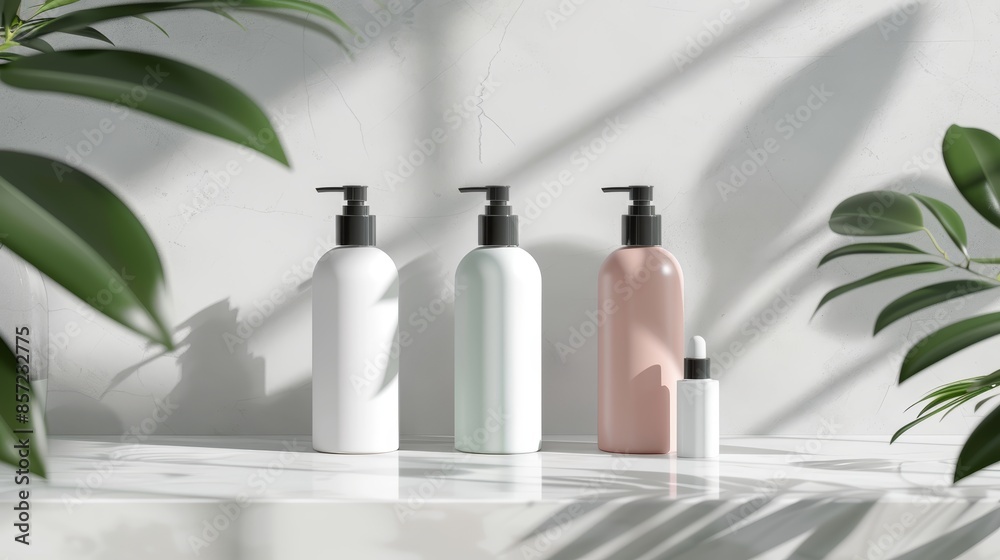 Mockup of cosmetic bottles on white background. Mockup of cosmetic bottles on white background.