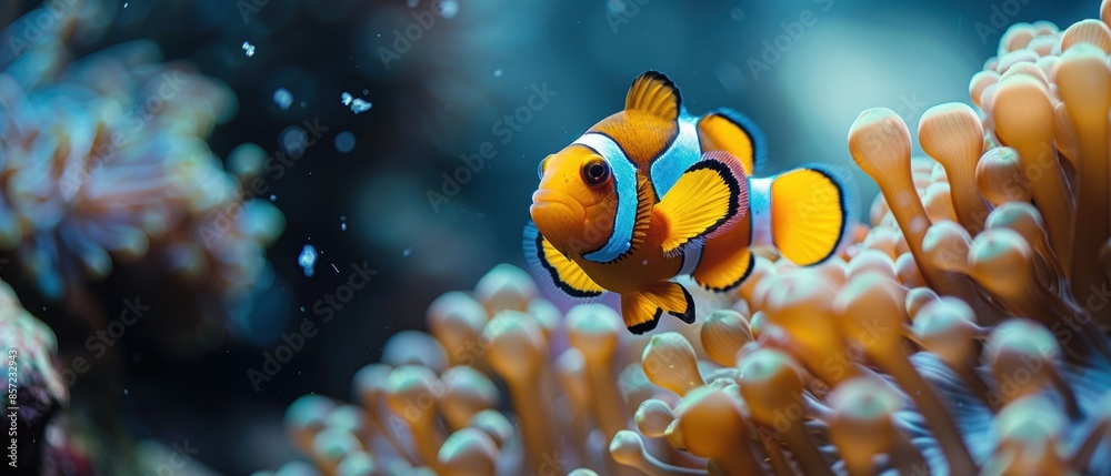 Anemonefish living symbiotically with sea anemones Anemonefish living symbiotically with sea anemones