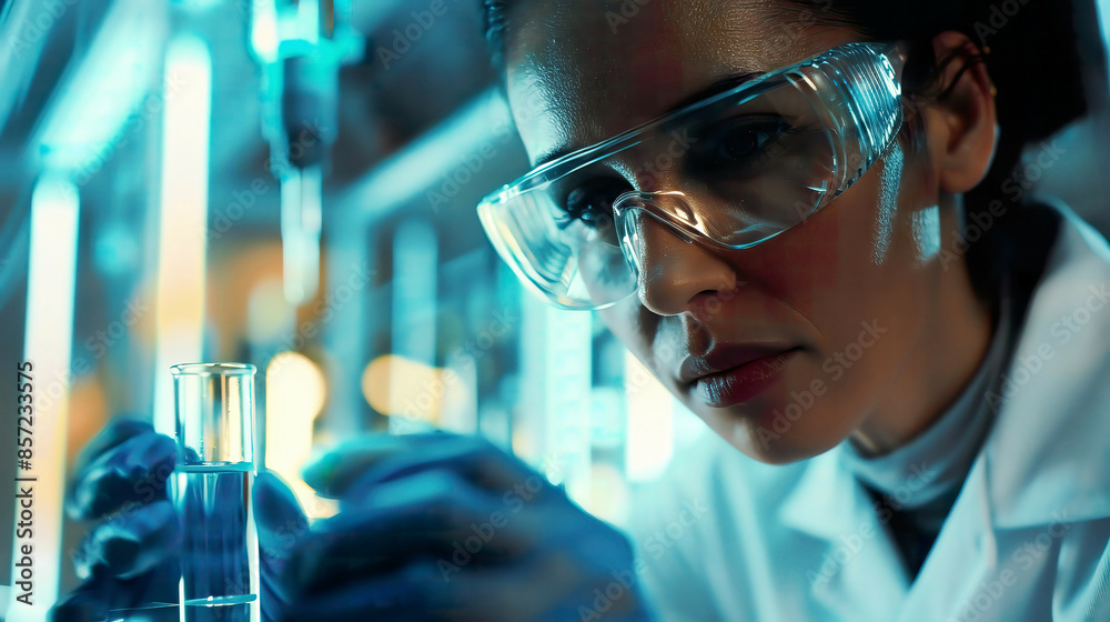 Female tech conducting a protein assay, close-up shot, high-tech lab background, precise and detailed,atmosphere Female tech conducting a protein assay, close-up shot, high-tech lab background, precise and detailed,atmosphere