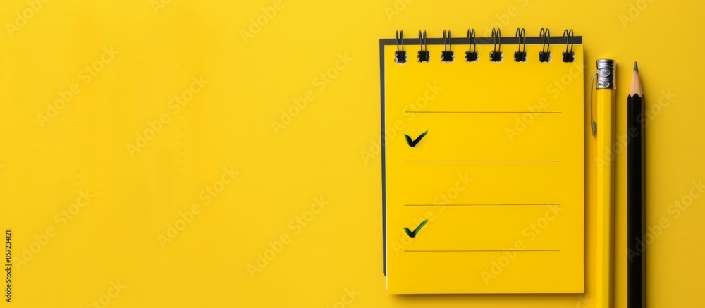 Checklist with Pencil on Yellow Background: Web Banner with Copy Space Checklist with Pencil on Yellow Background: Web Banner with Copy Space