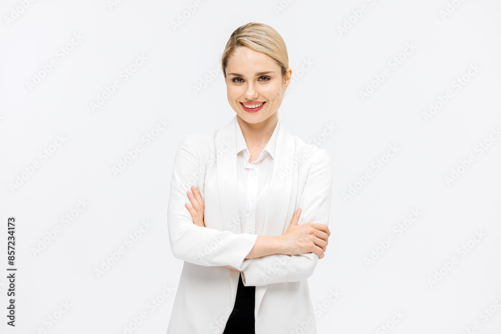 A confident female manager, driven by success, blonde. Portrait of a business woman on a white background. The concept of successful business and career growth. A confident female manager, driven by success, blonde. Portrait of a business woman on a white background. The concept of successful business and career growth.