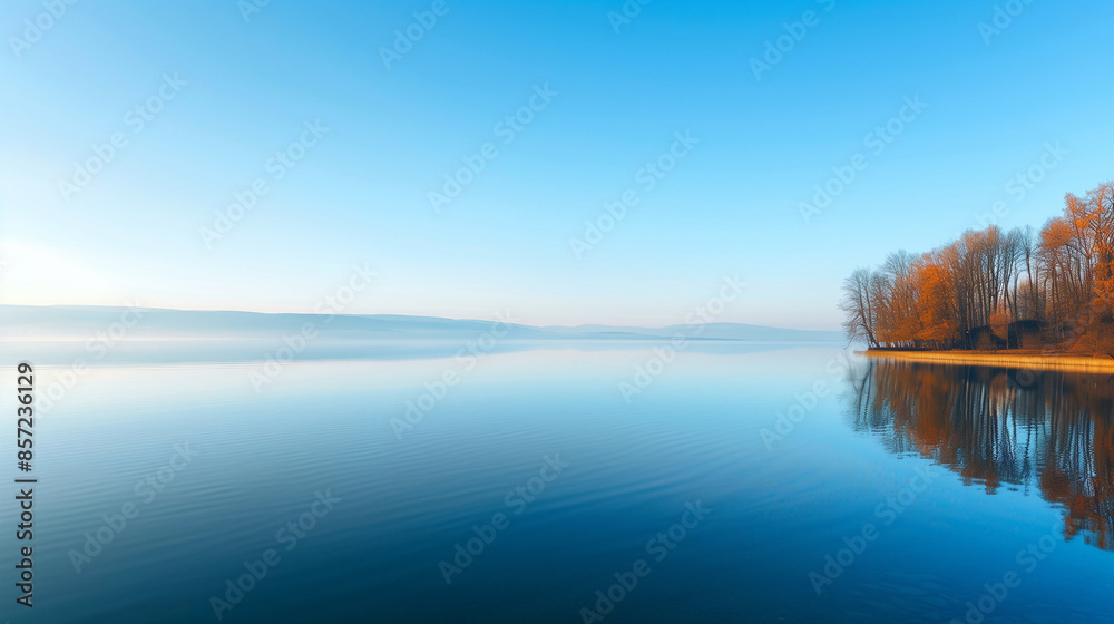 Fototapeta premium blue sky over tranquil lake