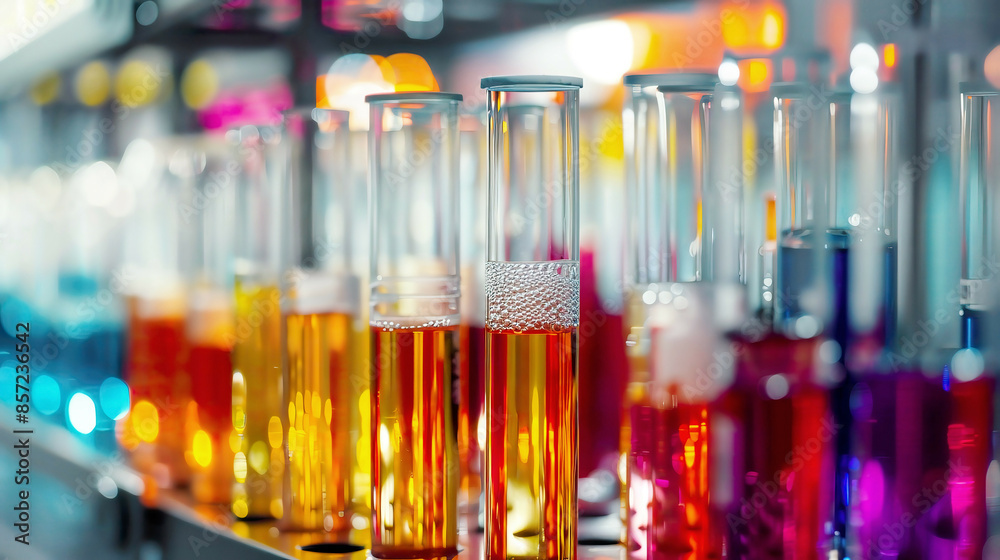 Test tubes filled with different liquids in a laboratory bright and clean environment high-definition and vibrant colors detailed and modern Test tubes filled with different liquids in a laboratory bright and clean environment high-definition and vibrant colors detailed and modern