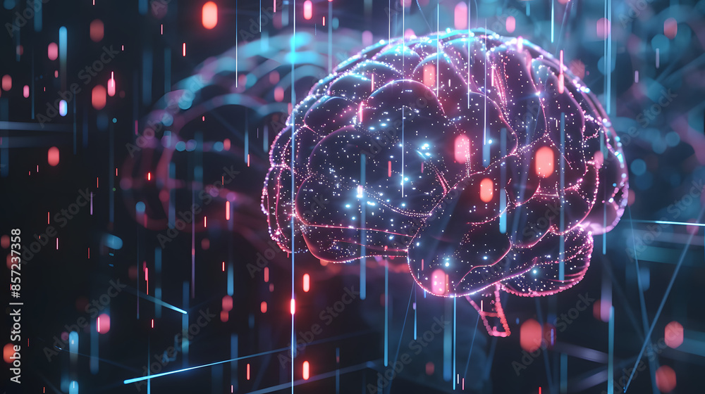 Concept of AI System with D Hologram of Human Brain and Computer Hardware Parts. Concept AI System, 3D Hologram, Human Brain, Computer Hardware Parts, Technology Integration Concept of AI System with D Hologram of Human Brain and Computer Hardware Parts. Concept AI System, 3D Hologram, Human Brain, Computer Hardware Parts, Technology Integration