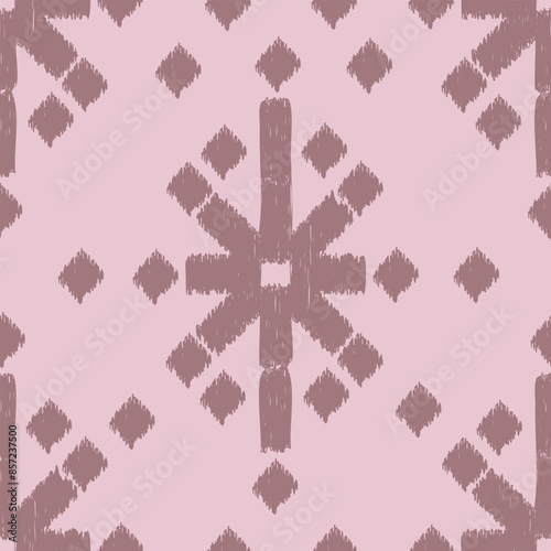Seamless ikat pattern with pink background.