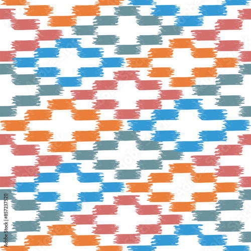 Seamless ikat colorful pattern on white background.