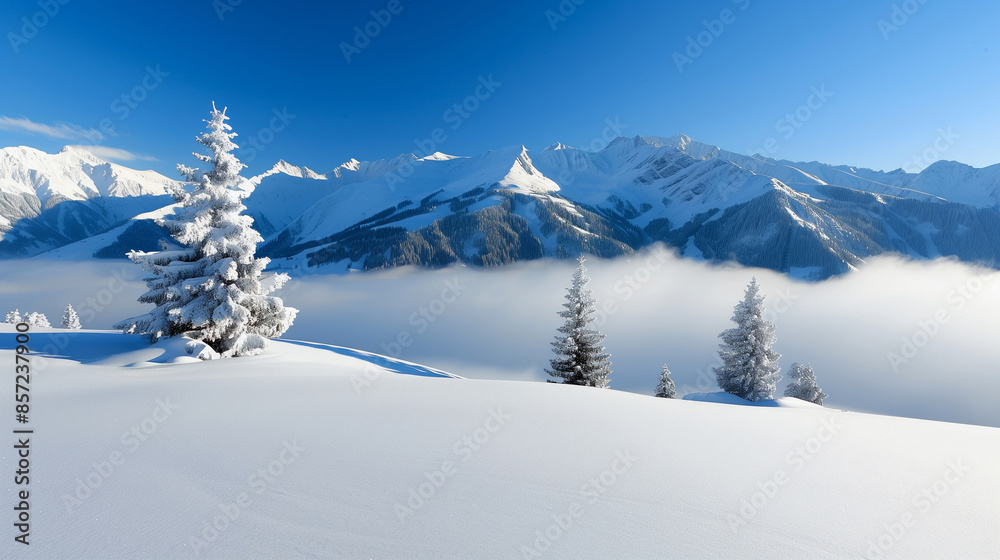snowy mountain landscape with frosted pine trees snowy mountain landscape with frosted pine trees