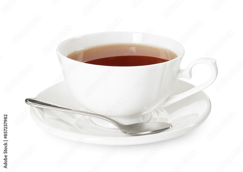 Aromatic tea in cup and spoon isolated on white Aromatic tea in cup and spoon isolated on white