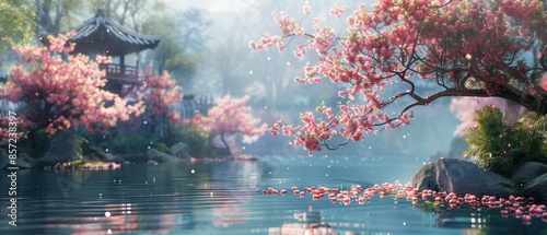 Blooming cherry blossoms in a tranquil garden