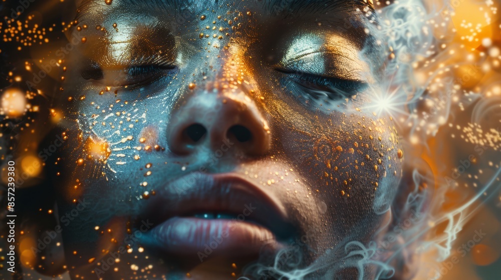 Surreal Cosmic Face with Golden Accents. Surreal Cosmic Face with Golden Accents.