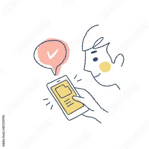 スマホで表示画面にチェックマークを入れる男性