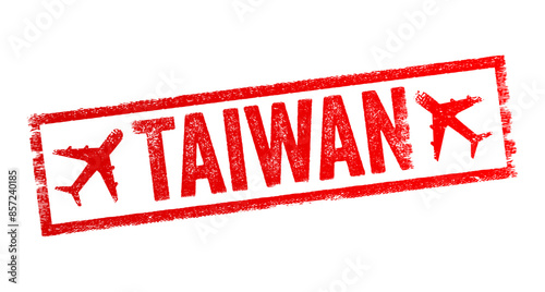 Taiwan - is a country in East Asia, it is located at the junction of the East and South China Seas in the northwestern Pacific Ocean, text emblem stamp with airplane