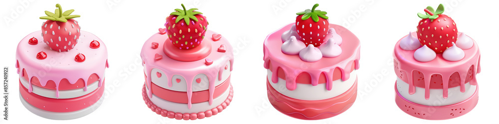 Set of Strawberry-Topped Cake With Pink Icing for Valentine's Day celebrations, Valentine's Day , isolated on transparent png background. Generative ai Set of Strawberry-Topped Cake With Pink Icing for Valentine's Day celebrations, Valentine's Day , isolated on transparent png background. Generative ai