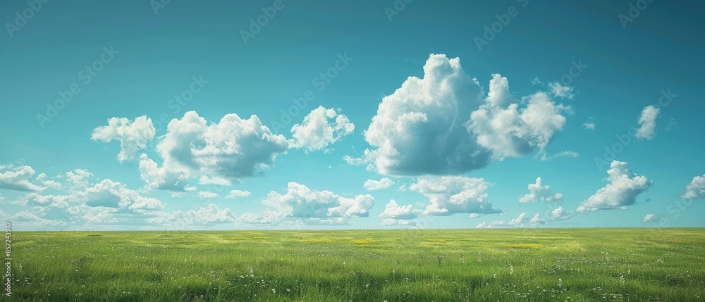 Clear sky with a few fluffy white clouds over a rolling green meadow, perfect for a peaceful and idyllic countryside scene, Photography, taken with a 35mm lens, Clear sky with a few fluffy white clouds over a rolling green meadow, perfect for a peaceful and idyllic countryside scene, Photography, taken with a 35mm lens,