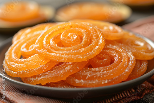 Indian Sweet Jalebi or imarti. Jalebi is one of the most delicious sweets widely used in India. Selective Focus, Selective Focus on Subject, Background Blur. photo