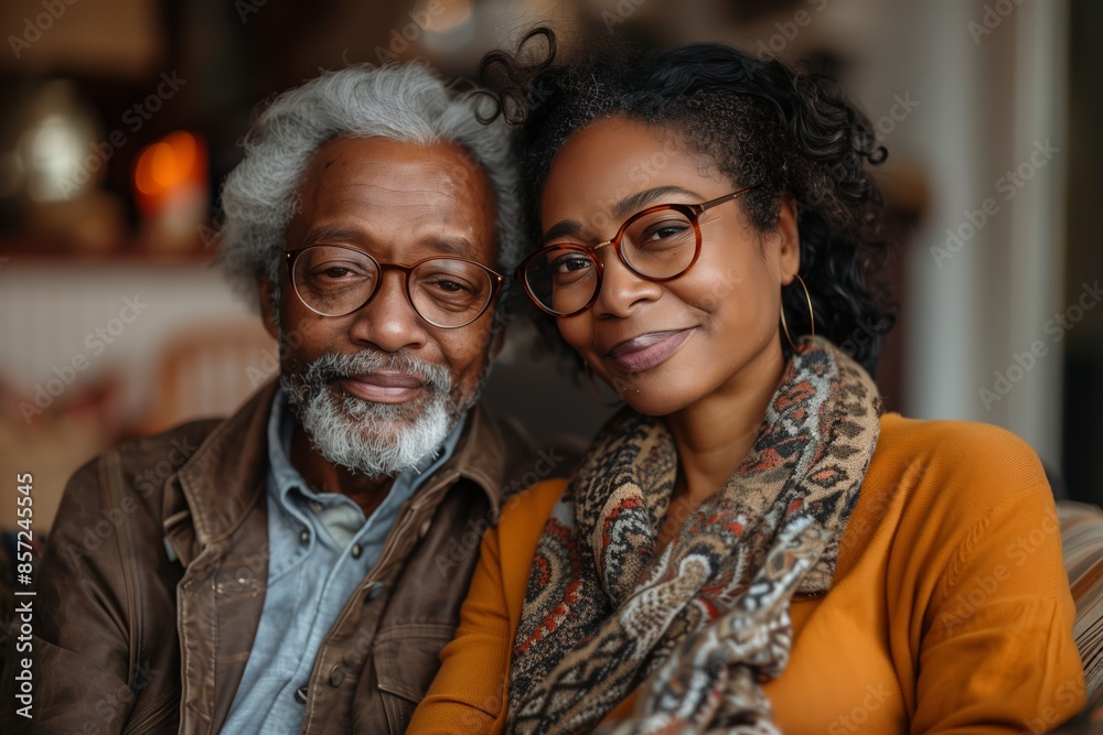 Smiling Couple Wearing Glasses Indoor Portrait Smiling Couple Wearing Glasses Indoor Portrait