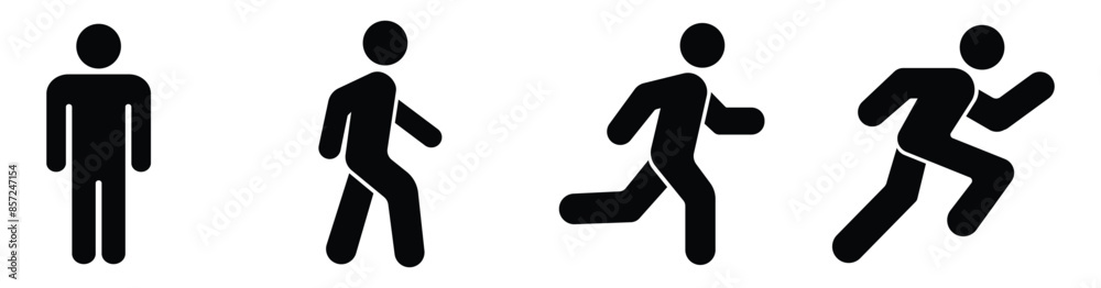 Man stands, walk and run icon set. People symbol. Person standing ...