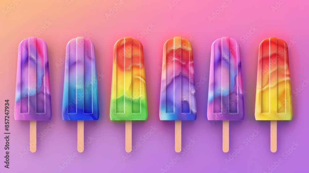 Colourful ice cream popsicle set. Illustration of fresh summer ice cream on a colourful background. Colourful ice cream popsicle set. Illustration of fresh summer ice cream on a colourful background.