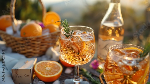 Refreshing Orange Gin Cocktails With Rosemary Garnish on a Sunny Day
