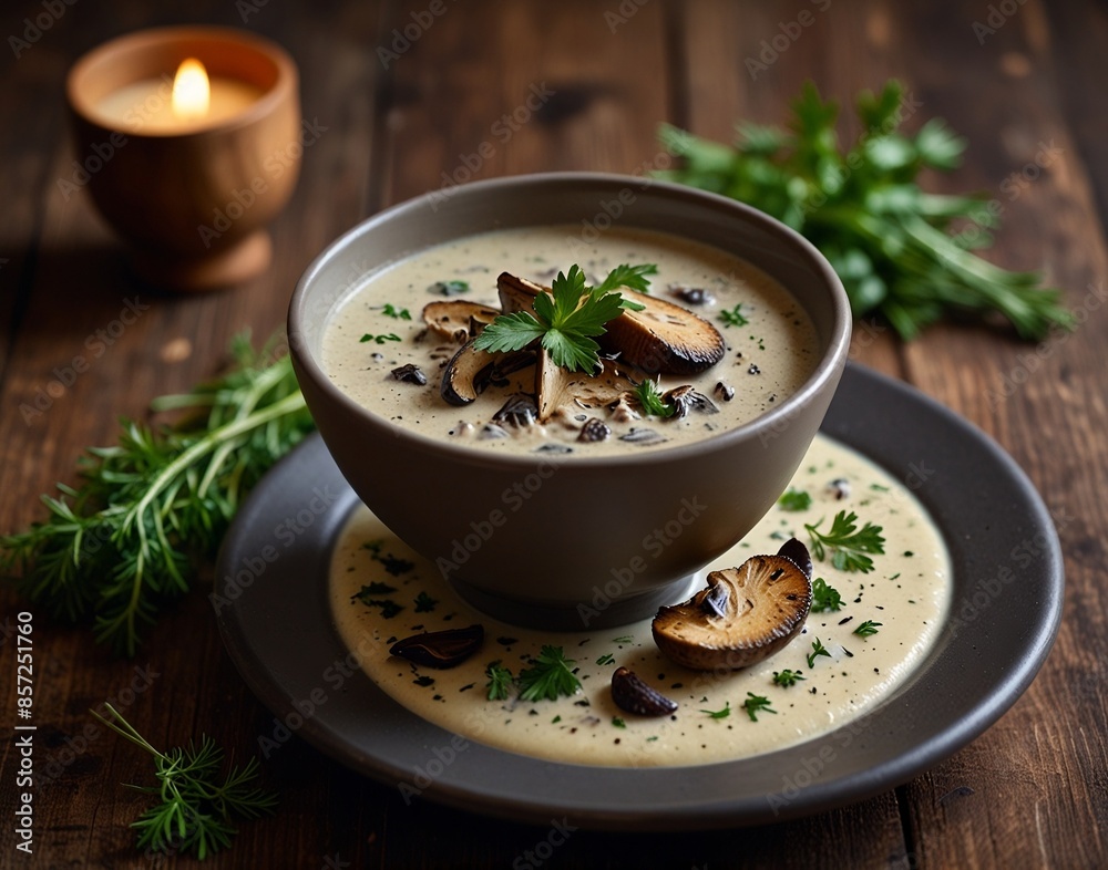 Namibian Wild Mushroom Soup with cream and herbs Namibian Wild Mushroom Soup with cream and herbs