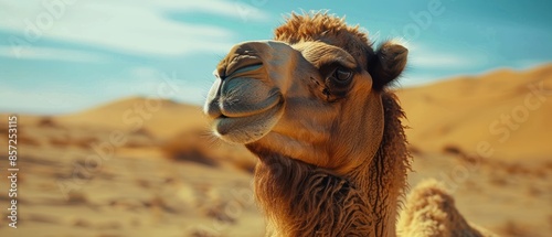 Closeup of a camel in the desert, photo