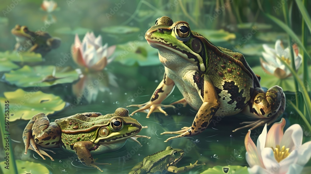 Obraz premium frog on green pond. 