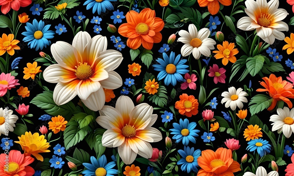 wallpaper depicting a pattern of primtenps flowers with a black background. Very decorative set in relief. wallpaper depicting a pattern of primtenps flowers with a black background. Very decorative set in relief.