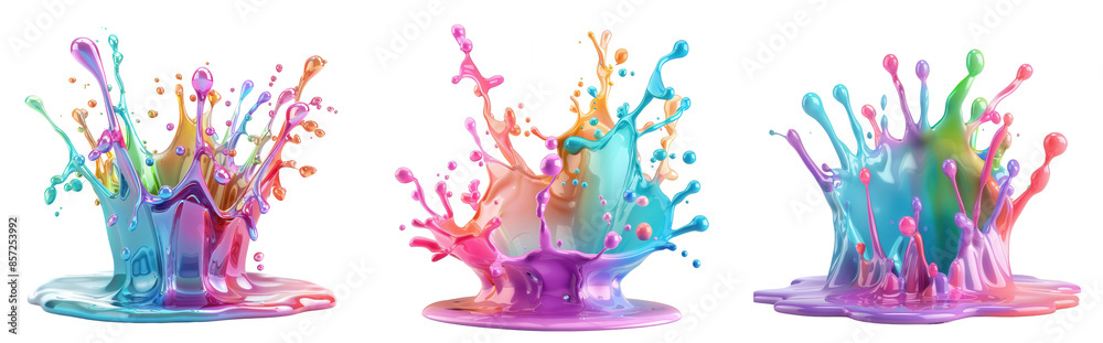 Obraz premium Color Burst, Bright colorful liquid splashes in mid-air, Dynamic Art on a transparent background, Generative AI.