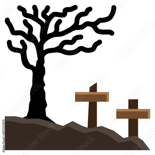 tree branch night grave graveyard flat style