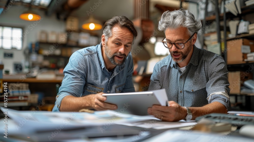 Male entrepreneurs cooperating while working on digital tablet in office. concept coworker. Male entrepreneurs cooperating while working on digital tablet in office. concept coworker.