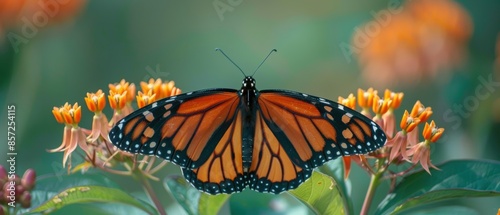 Closeup of a monarch butterfly on a milkweed plant, 8k UHD photo