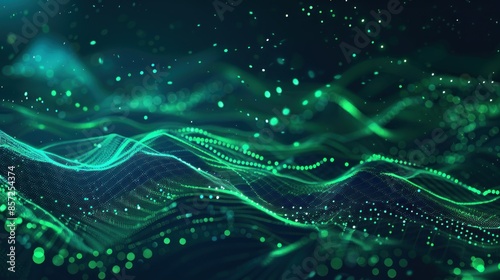 Abstract Digital Landscape with Green Glow