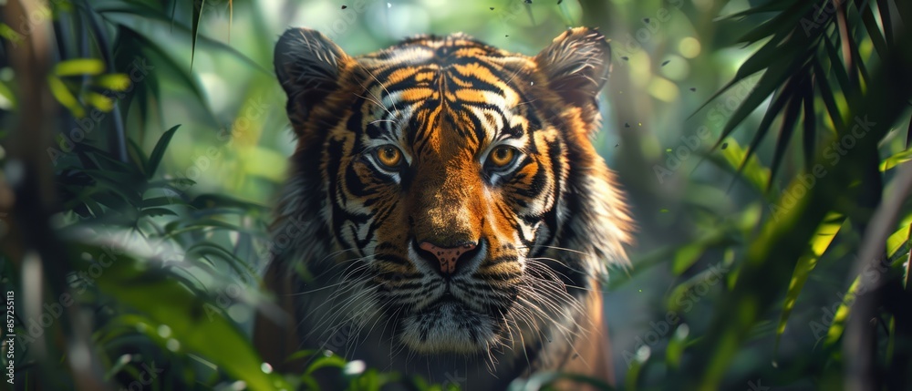 Closeup of a tiger in a dense jungle, Closeup of a tiger in a dense jungle,