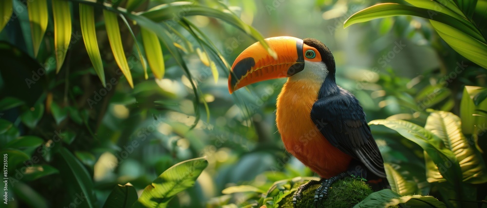 Obraz premium Closeup of a toucan in a tropical forest,