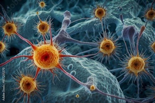 A 3D rendering of neurons in the brain. AI.
