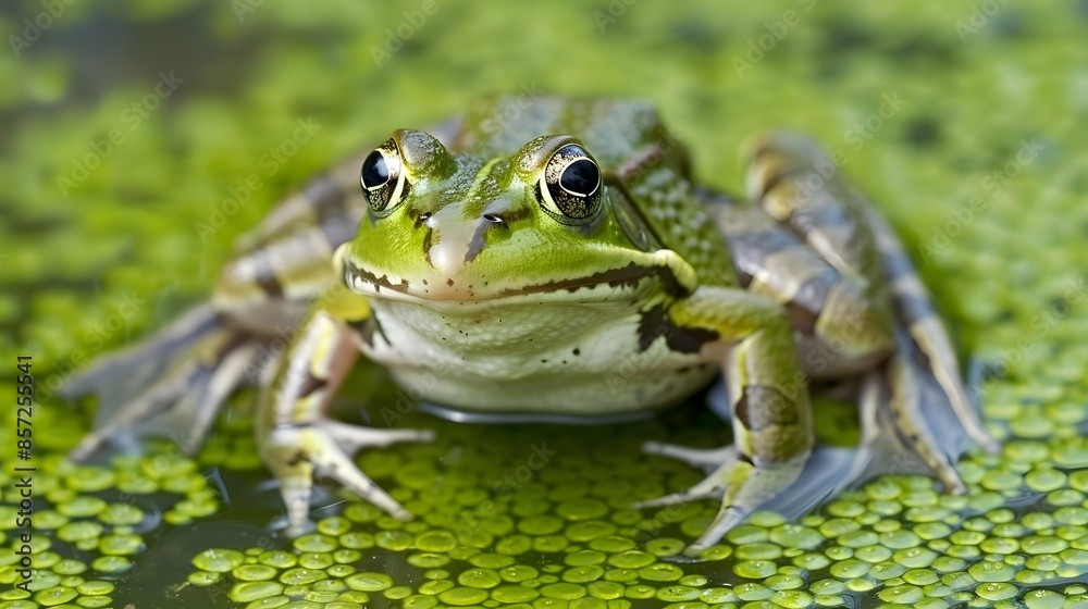Obraz premium frog on green pond. 