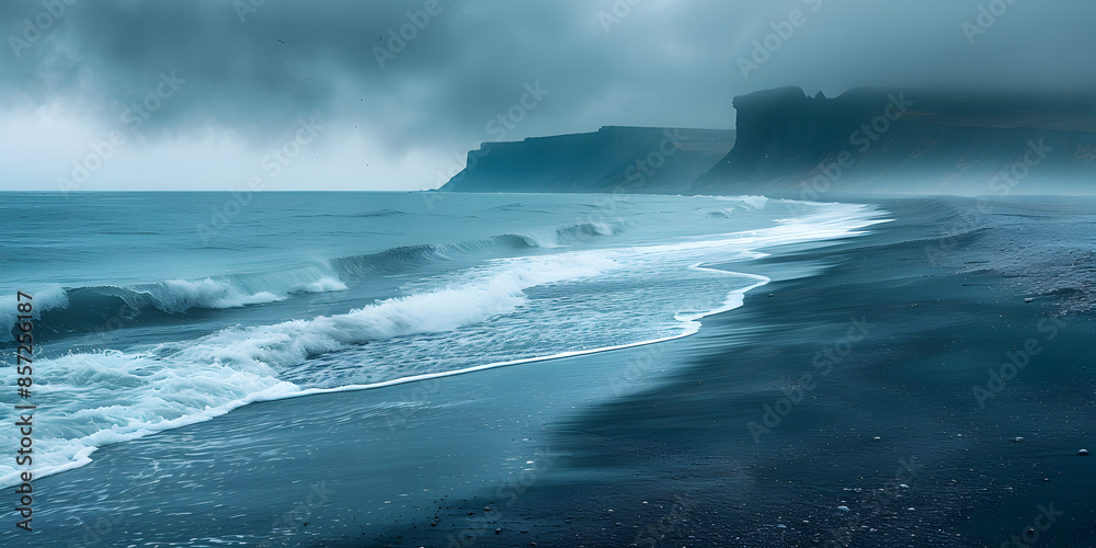 Obraz premium ocean coast, black sand and black rocks beach, Tenerife 